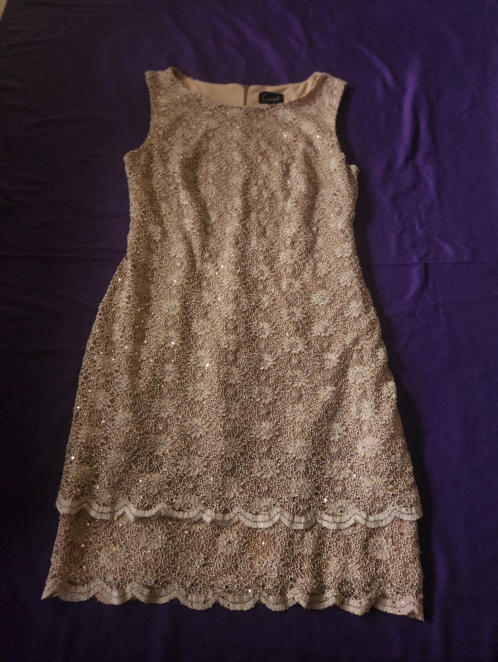 Connected Apparel Gold Lace Midi Dress